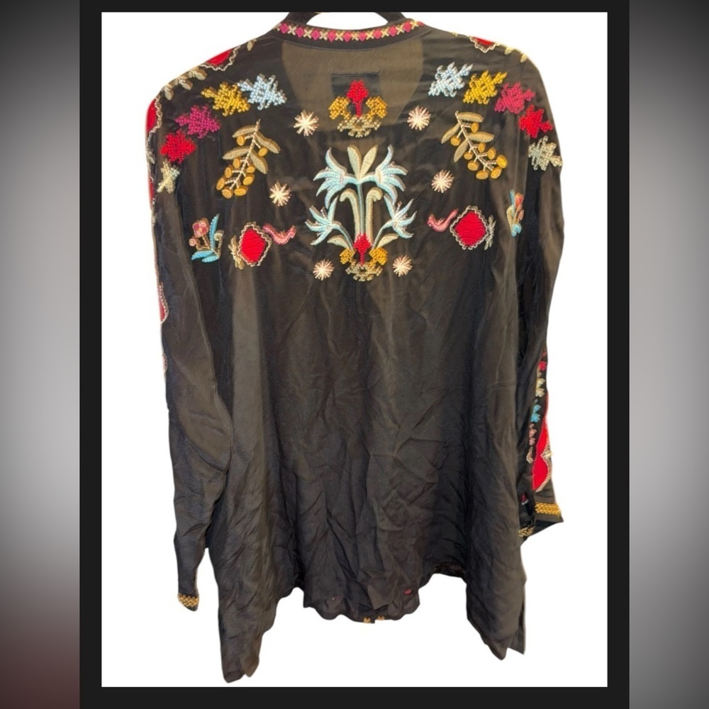 Johnny Was Silk Embroidered Boho Tunic Blouse Shacket Kimono - Picture 10 of 15